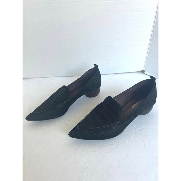 Jeffrey Campbell Black Suede Croc Viona Pointy Toe Round Sculpted Heel Shoes 9.5 - Picture 1 of 12